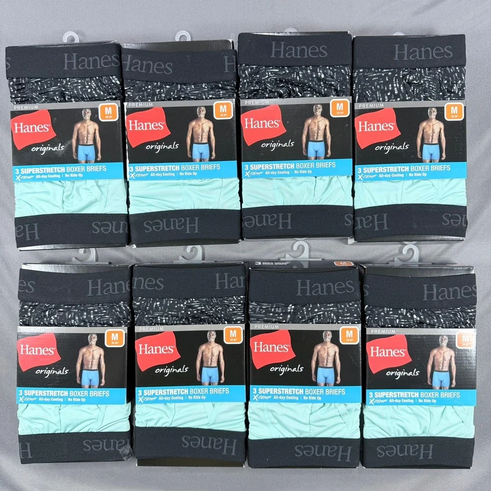 Hanes Mens Medium M Multi Synthetic Superstretch Boxer Briefs 3pk X-Temp Cooling